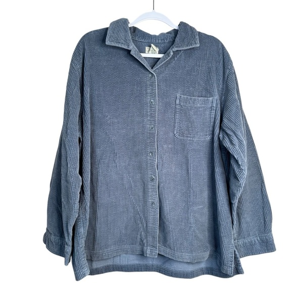 LL Bean Shirt Women Sz XL Corduroy Button Up Heavyweight Shacket Blue - Picture 1 of 5